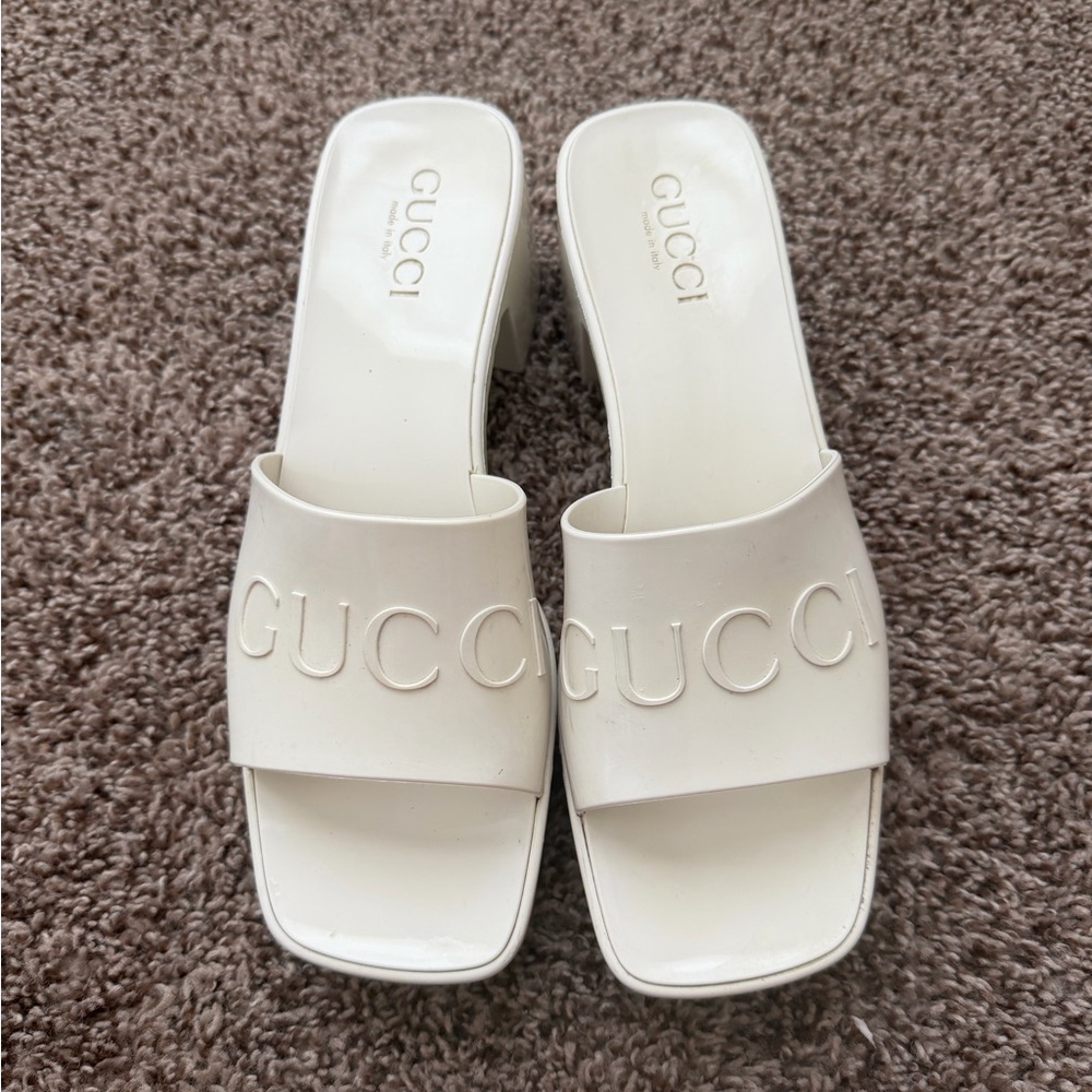 Gucci White Logo Slide Sandals